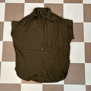 Madewell Short Sleeve Khaki Green Button Up Shirt Size Small